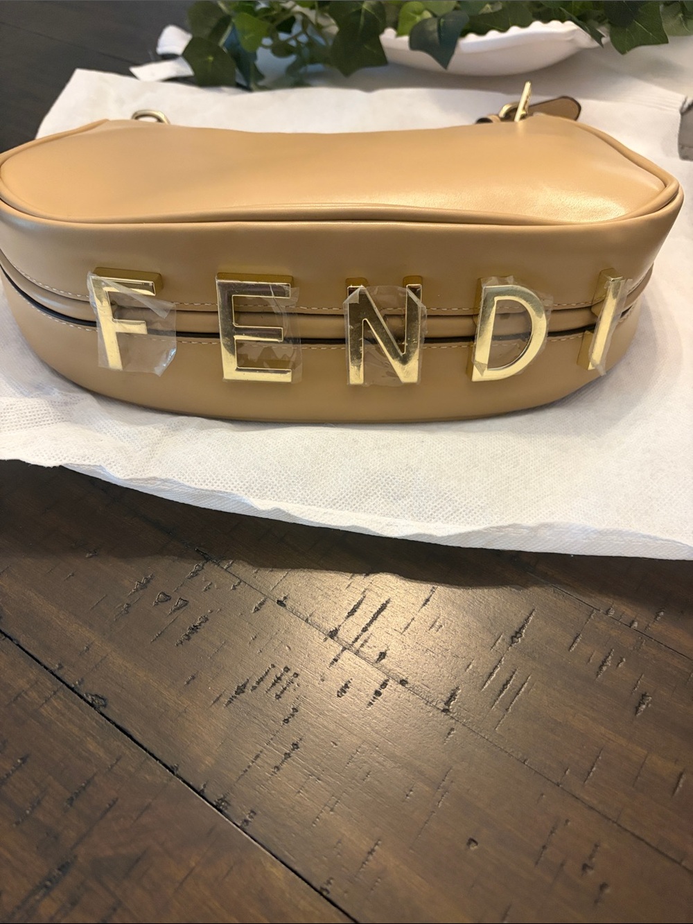 Fendi Tan Leather Crossbody with Gold Lettering